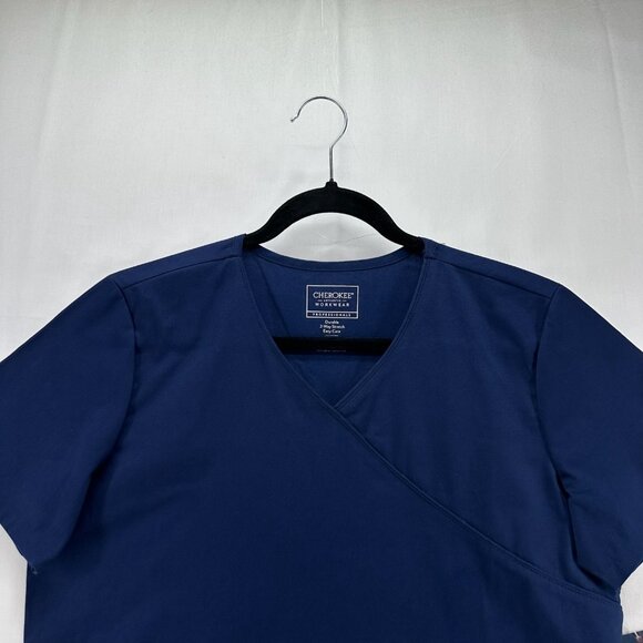 Cherokee Scrub Top Womens Sz S Workwear Professionals Wrap Medical Uniform Blue - Picture 3 of 12
